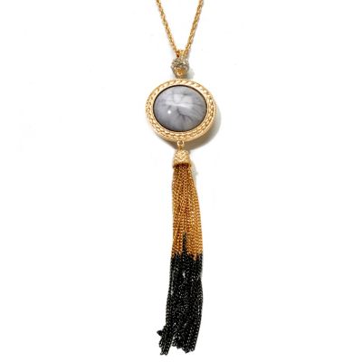 120-625 - Meghan Browne Style 30" Crystal & Marble "Emory" Tassel Necklace
