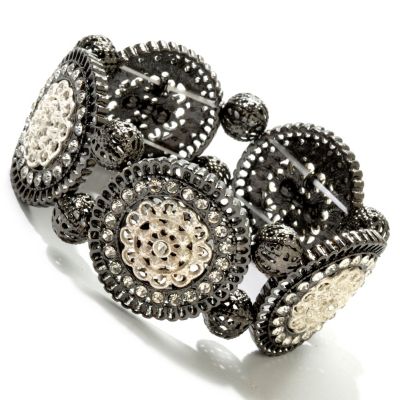 120-632 - Meghan Browne Style Gunmetal 8" "Teagan" Crystal Stretch Bracelet