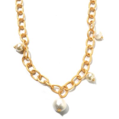 GOLDTONE 39" CRYSTAL AND COTTON PEARL "COCO" NECKLACE