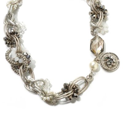 120-636 - Meghan Browne Style 18" Silver-tone Faceted Crystal "Leland" Necklace