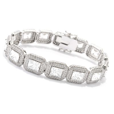 CL SS/PLAT EMERALD CUT HALO TENNIS BRACELET