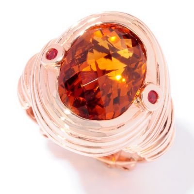 SS/ROSE TOP CUT MAD CITRINE & ORANGE SAPP WIRE WRAP RING