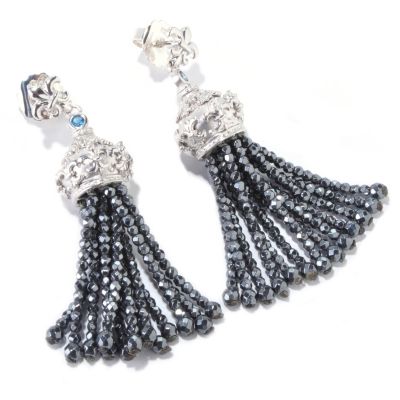 120-712 - Dallas Prince Designs Hematite, London Blue Topaz & White Sapphire Tassel Earrings