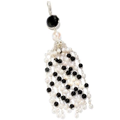 120-716 - Sterling Silver Freshwater Cultured Pearl & Onyx Tassel Enhancer Pendant