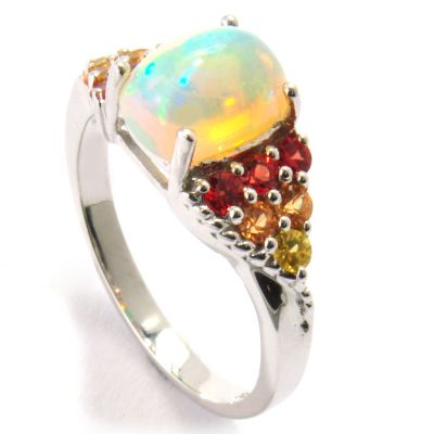 SS CUSHION ETHIOPIAN OPAL & FANCY COLRE SAPPHIRE RING