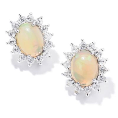 120-720 - Gem Insider Sterling Silver 9 x 6mm Ethiopian Opal & White Zircon Earrings