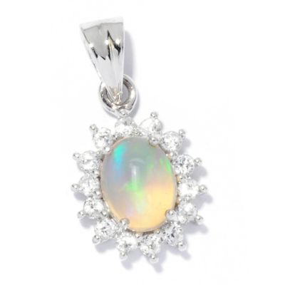 SS OVAL ETHIOPIAN OPAL W/ ZIRCON PENDANT