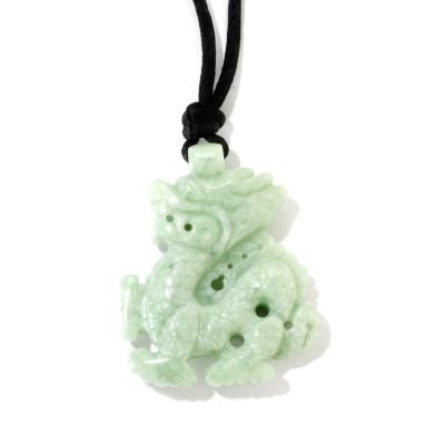 120-732 - 50 x 40mm Carved Jade Dragon Pendant w/ Silk Cord 