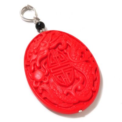 120-733 - Sterling Silver 54 x 42mm Cinnabar & Onyx Enhancer Pendant 