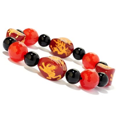 8" DRAGON CARNELIAN & ONYX STRETCH BRACELET