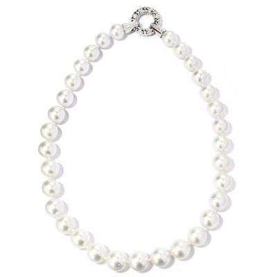 18K WG 11-14MM ROUND WHITE SOUTH SEA & DIAMOND NECKLACE