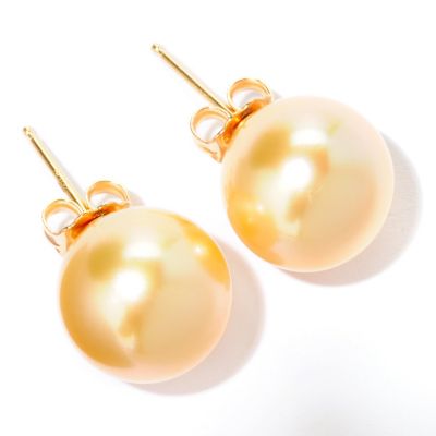 18K YG 10-11MM ROUND GOLDEN SOUTH SEA PEARL EARRINGS W/LARGE BACK