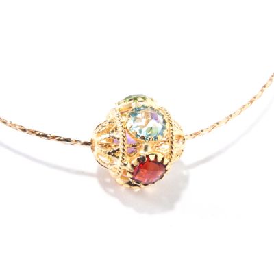 VIALE 18K GOLD 18" MESH NECKLACE W/ MULTICOLR FACETED STONE PENDANT