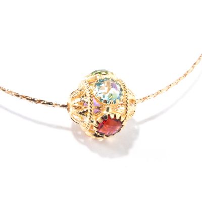 VIALE 18K GOLD 20" MESH NECKLACE W/ MULTICOLR FACETED STONE PENDANT