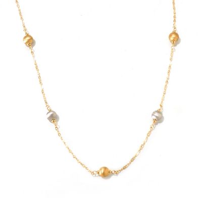 VIALE 18K GOLD 24" SHINY NECKLACE W/ SATIN TWO-TONE BEAD STATIONS