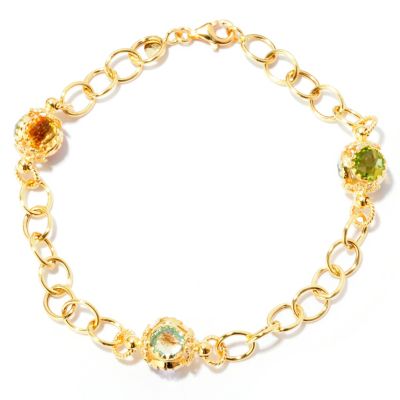 VIALE 18K 8" LINK BRACELET W/FACETED STONE STATIONS