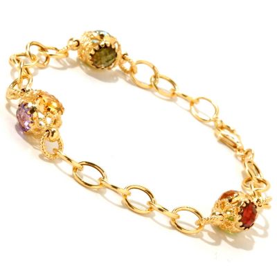 VIALE 18K 7,25" LINK BRACELET W/FACETED STONE STATIONS