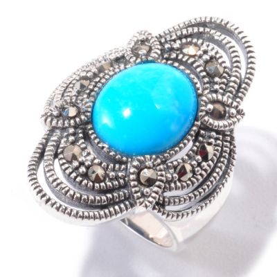 SS SLEEPING BEAUTY TURQUOISE AND MARCASITE RING