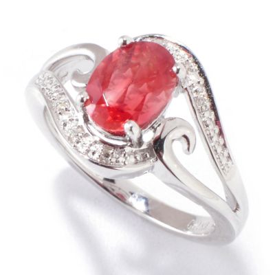 120-784 - Gem Insider Sterling Silver 1.26ctw Sunstone & Diamond Ring
