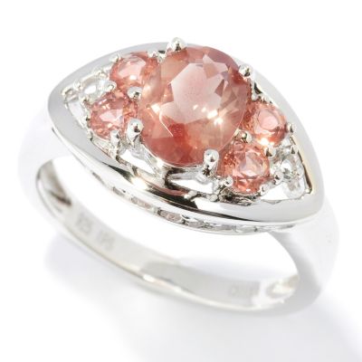 SS OVAL SUN STONE WITH WHITE TOPAZ RING