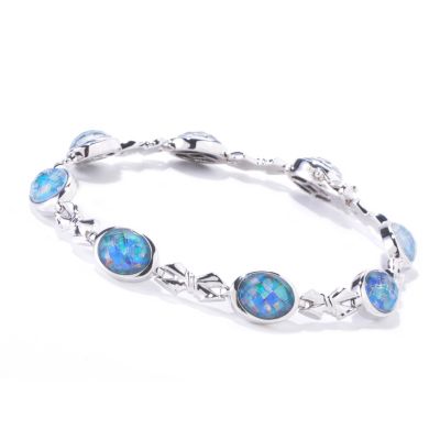 120-809 - Gem Insider Sterling Silver Mosaic Opal Triplet Station Bracelet