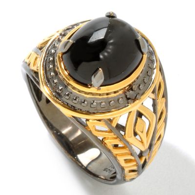 MEN'S - SS/PALL/18KGP & BLK RHOD RING BLACK STAR DIOPSIDE & BLK DIA