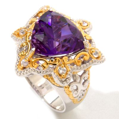 120-844 - Gems en Vogue II 5.61ctw Trillion Amethyst & White Sapphire Ring