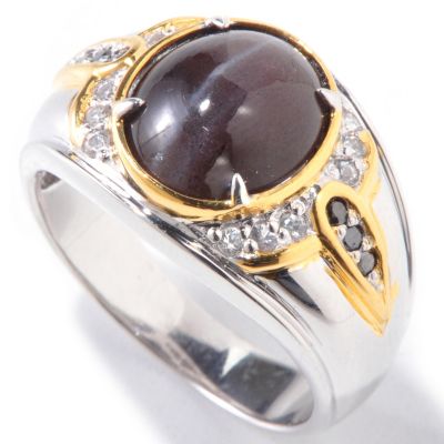 120-864 - Men's en Vogue II Cat's Eye Scapolite, White Sapphire & Black Diamond Ring