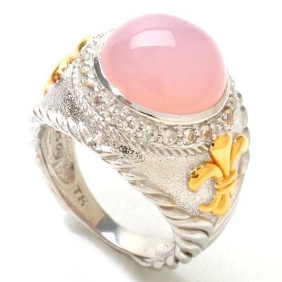 SS/VERM FDL RING WITH CABEL AND PINK CHALCEDONY WHITE TOPAZ