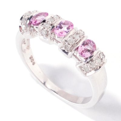 120-915 - Gem Treasures Sterling Silver Purple Spinel & Diamond Band Ring
