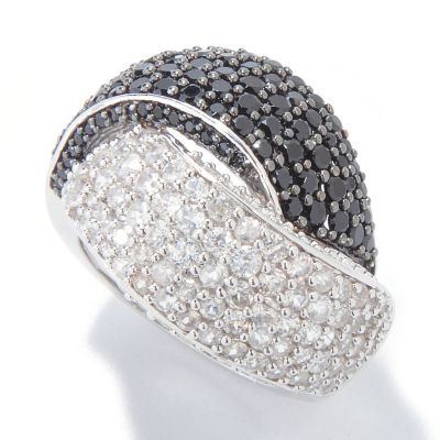SS BLK SPINEL AND WHITE ZIRCON RING
