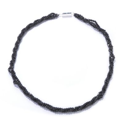 120-931 - Gem Treasures Sterling Silver 18'' or 24'' Black Spinel Three-Row Necklace w/ Magnetic Clasp