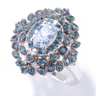 14K WG OVAL BLUE MORGANITE AND BLUE DIAMOND RING