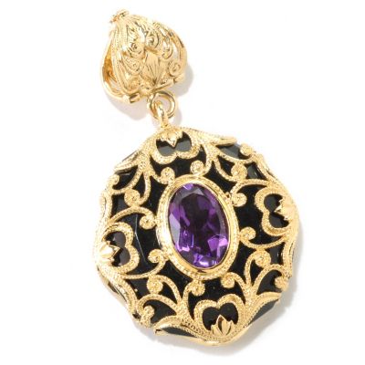 SS/ YLW VERM CAGE ONYX W/ AMETHYST CENTER PENDANT W/ CHAIN