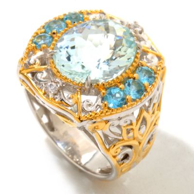 SS/PALL/18KGP RING AQUAMARINE w/ SWISS BLUE TPZ & WHT SAPH