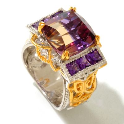 SS/PALL/18KGP RING AMETRINE w/ PRINCESS-CUT AMETHYST & WHT SAPH