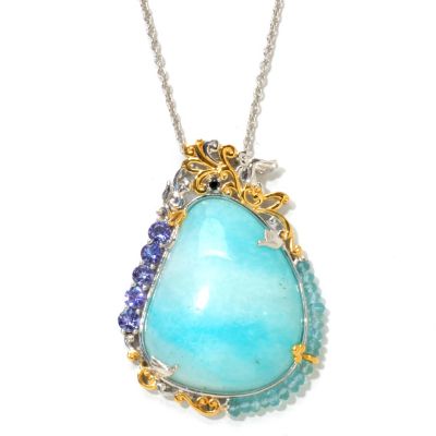 SS/PALL/18KGP PEND HEMIMORPHITE & MULTI-GEM w/ 18" CHAIN