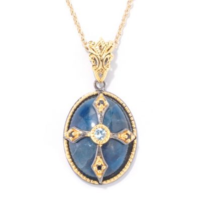SS/PALL/18KGP PEND MULTI-GEMSTONE & CROSS w/ 18" CHAIN