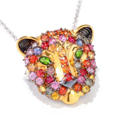 120-959 - Gems en Vogue II 4.06ctw Multi Sapphire & Chrome Diopside Panther Pendant/Pin