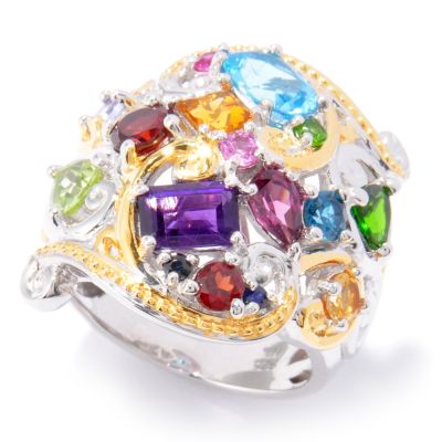 SS/PALL/18KGP RING FACETED MULTI-GEMSTONE