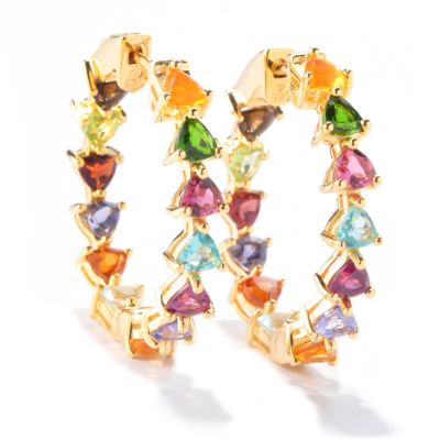 120-986 - NYC II 1' 6.34ctw Trillion Multi Gem ''Kaleidoscope'' Inside-Out Hoop Earrings