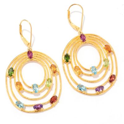 SS/P EAR MULTI GEM TIERED OVAL DROP
