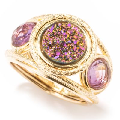 121-003 - SempreGold 14K Gold Drusy Center & Amethyst Accent Ring 