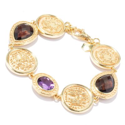 BRONZE/18KGP BRAC MULTI-GEM COIN LINK - 8.25" w/ 1/4" EXT