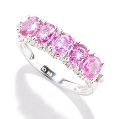121-061 - Gem Treasures Sterling Silver 1.93ctw Pink Sapphire & Diamond Five-Stone Ring