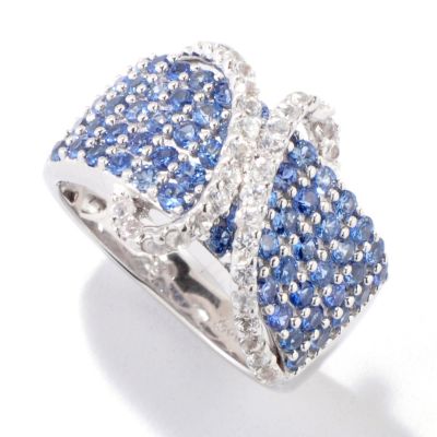 SS BLUE & WHITE SAPPHIRE CROSS OVER RING