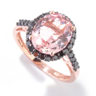 14K RG MORGANITE W/ BLACK DIAMOND ACCENT RING