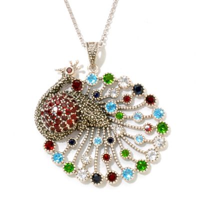 SS MULTI GEMSTONE PEACOCK PENDANT W/ CHAIN