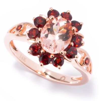 14K RG MORGANITE W/ GARNET ACCENT RING