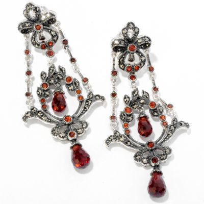 SS CHANDELLAR EARRING WITH GARNET